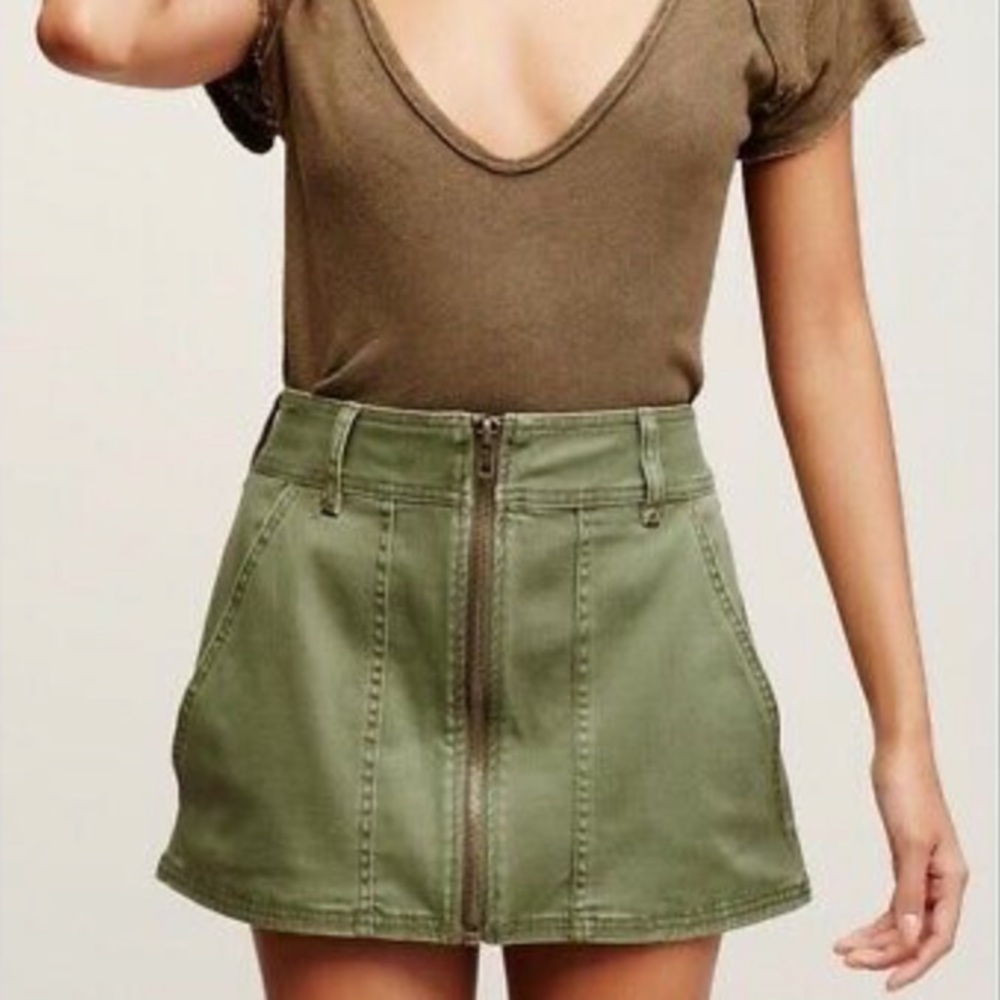 Free People Army Green Zip Up Skirt